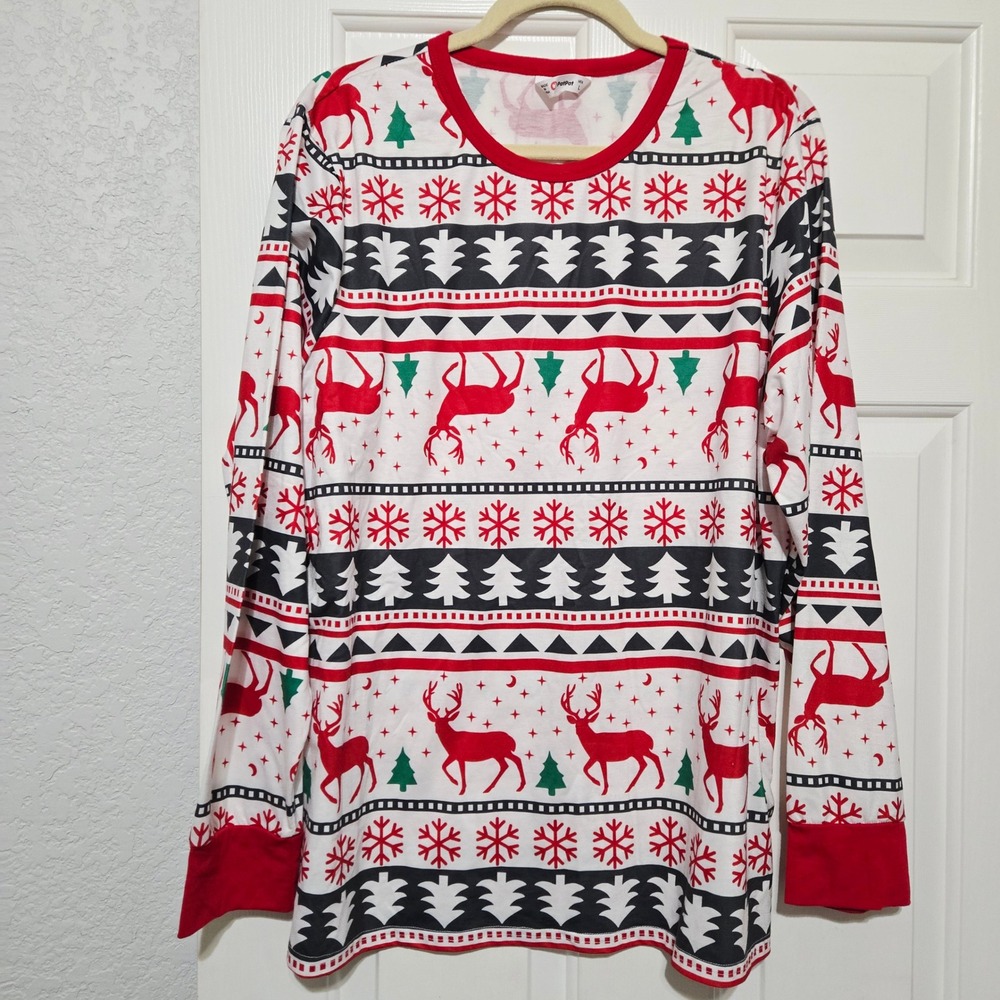 PatPat Mens L Christmas Reindeer Snowflake Tree Pajama Set Top Pants Long Sleeve